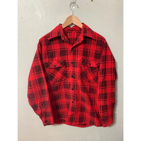 Vintage 1970s Red Plaid Flannel Shirt - image 1