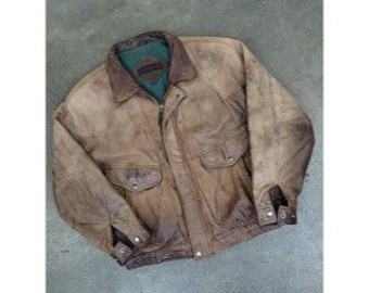 Vintage 80s Leather Jacket Mirage Faded Cowhide Bomber Jacket XL vintage leather jacket gift for him gift for her motorcycle