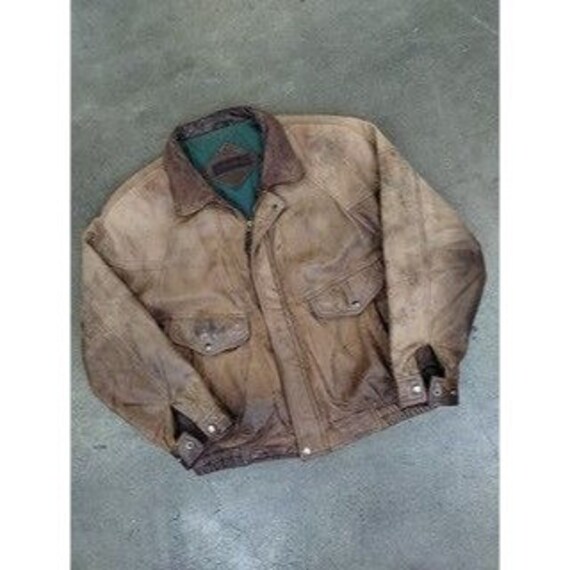 Vintage 80s Leather Jacket Mirage Faded Cowhide Bomber Jacket XL