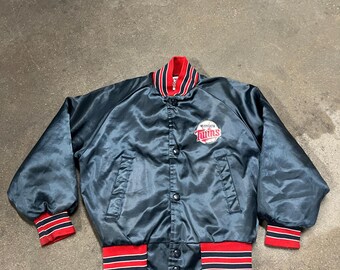 Vintage 1990s Childrens Minnesota Twins Blue Satin Jacket Size Kids 6-8