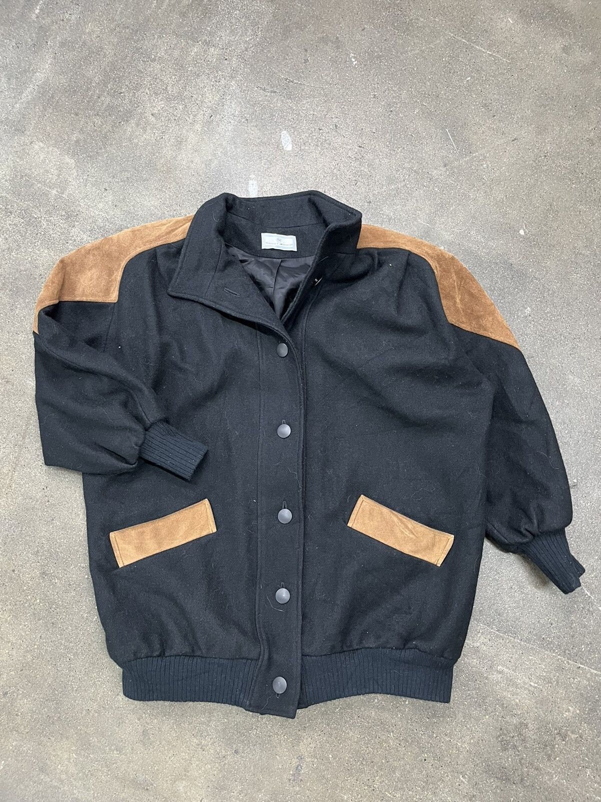 Vintage Wool Jacket 1990s Leather Patch Wool Coat Size L - Etsy