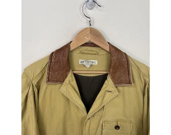 Vintage 90s Banana Republic Leather Collar Canvas Safari Jacket