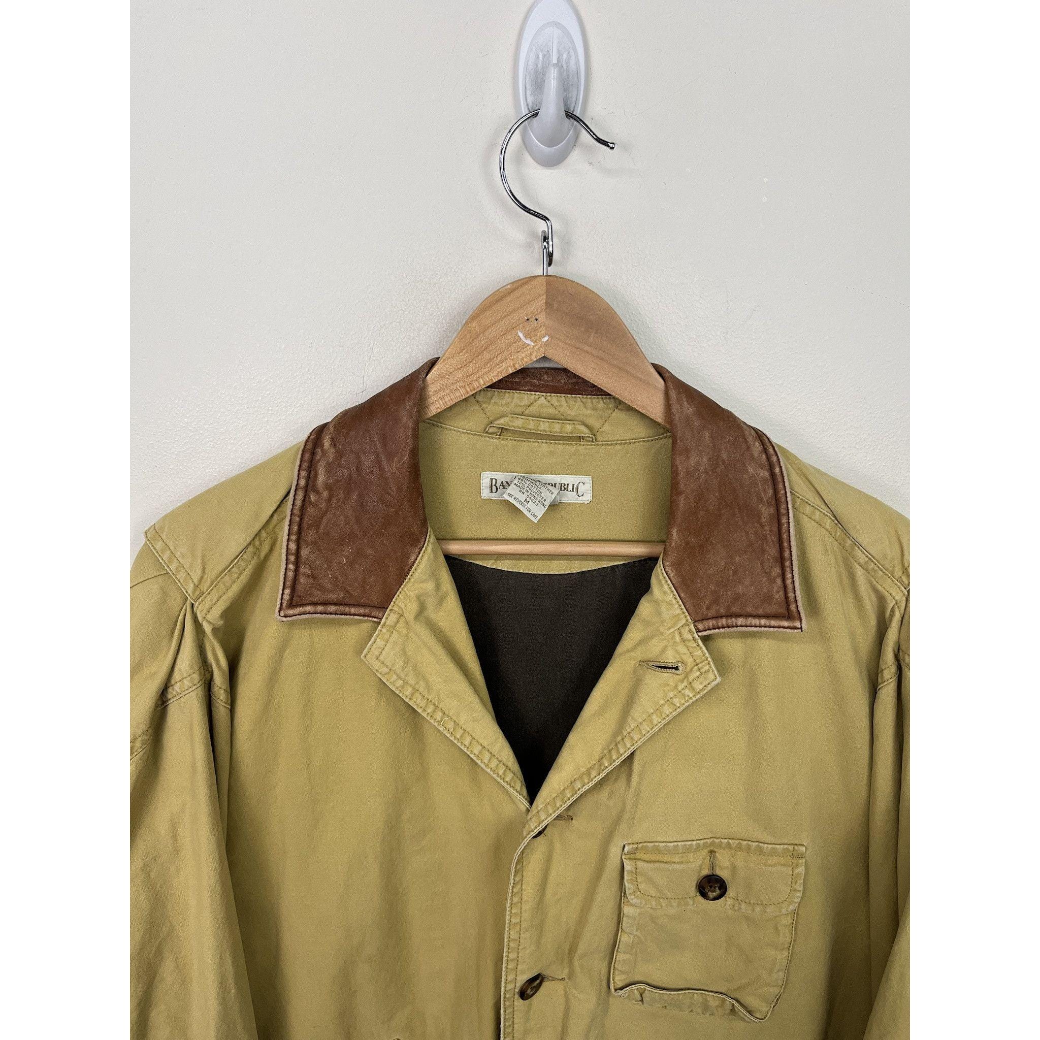 Vintage 90s Banana Republic Leather Collar Canvas Safari Jacket
