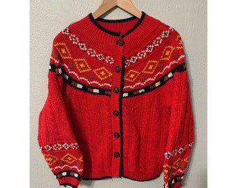 Vintage Red Cable Knit Cardigan