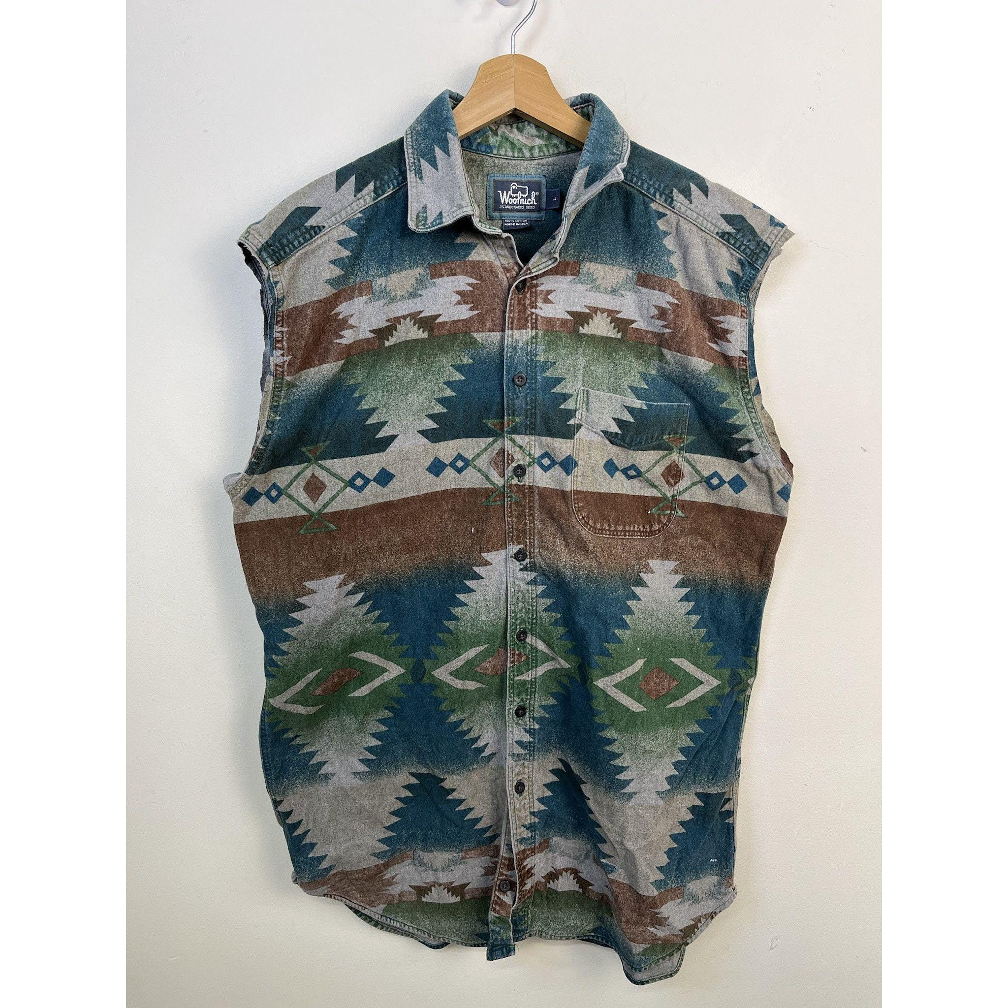 Vintage Flannel 1990s Woolrich Aztec Pattern Sleeveless Flannel Vest ...