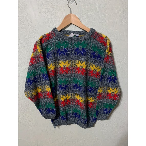 Vintage Rainbow Flake Band Knit Sweater - image 1