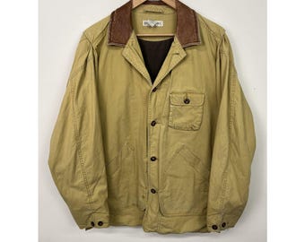 Vintage 90s Banana Republic Leather Collar Canvas Safari Jacket Size M