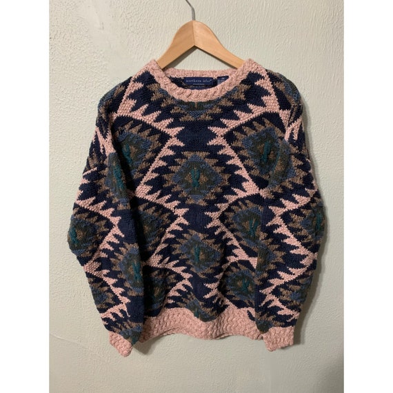 Vintage Floral Aztec Diamond Knit Sweater