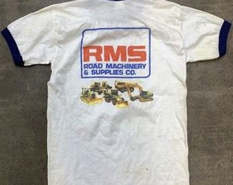 Vintage 1960s Road Management Machenery Ringer Tee True Vintage Single stitch Tee Shirt Size M 1970s true vintage tee shirt outfit idea rare
