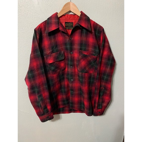 Vintage 1970s Sears Green Plaid Flannel - image 1