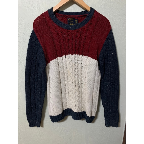 Vintage Red White Blue Wave Cableknit Sweater - image 1