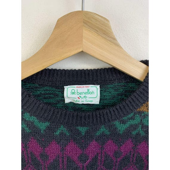 Christmas Gift Ideas Vintage 90s Benetton Pattern Stripe Knti Sweater Size S Christmas Gift Vintage View 2