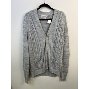 Vintage Knit Sweater 1990s Thick Knit Career Club Missing Button Cableknit Cardigan Size XL