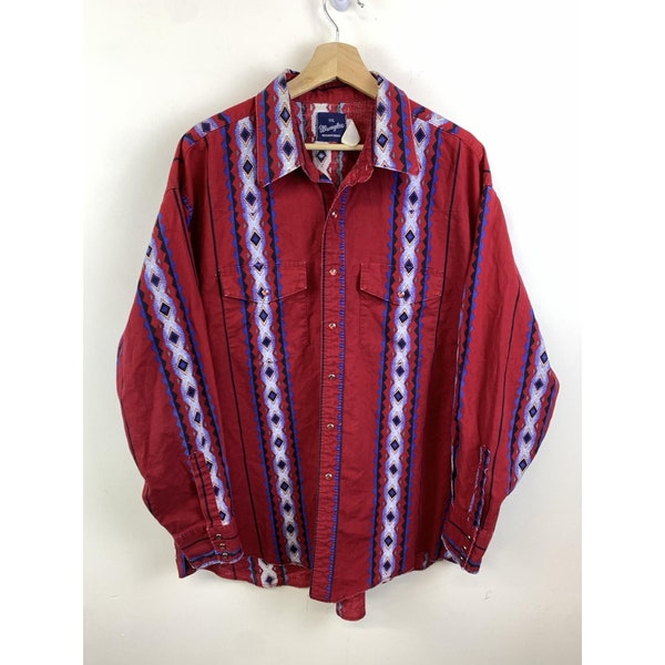 Vintage 1990s Red Wrangler Western button Up Cowboy Rodeo Shirt Size XXL texas holdem gift for him country style party shirt