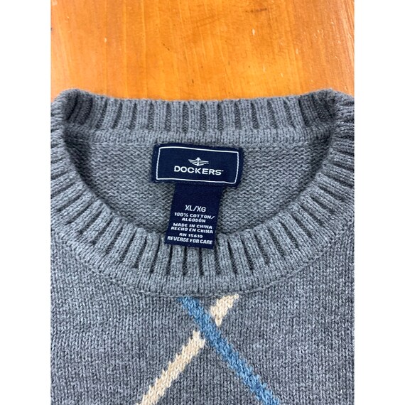 Vintage Dockers Blue Tan Grid Knit Sweater - image 3