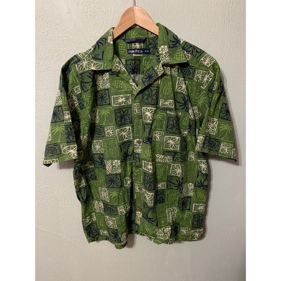 Vintage Nautica Green Palm Tree Hawaiian shirt - image 1