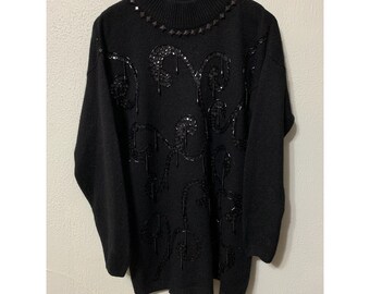 Vintage gebreide trui met pailletten S