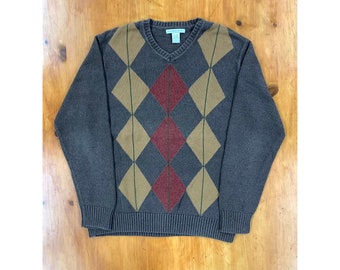 Vintage Tan Rot Diamant Kette Strickpullover