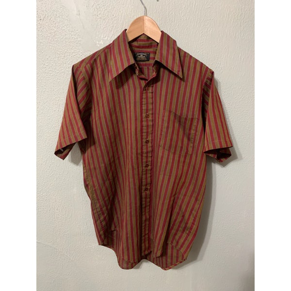 Vintage 1970s Towncraft Maroon/Gold Striped Shirt