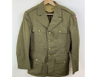 WWII Ike Jacket Cropped Us Army Jacket Size 36 Long Green Wool
