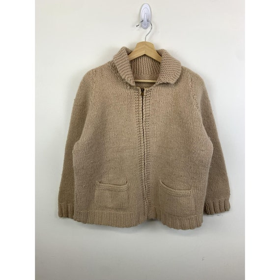 Vintage 1970s Cowichan Buck Acorn Hand Knit Cozy Grandma Zip up 