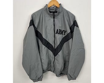 Vintage 90s US Army Spellout 3M Stripe Zip Up Light Jacket Windbreaker Size Large