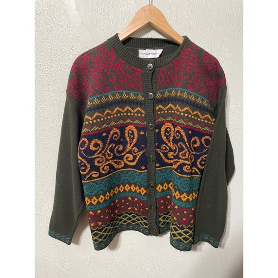 Vintage Paisley Band Knit Cardigan - image 1