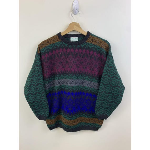 Christmas Gift Ideas Vintage 90s Benetton Pattern Stripe Knti Sweater Size S Christmas Gift Vintage