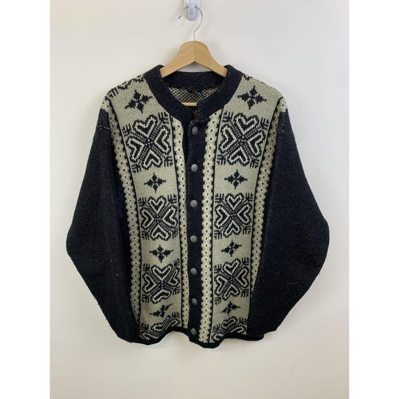 Christmas Gift Ideas vintage 1990s Wool Clover pattern knit Cardigan Size S Christmas Gift Vintage
