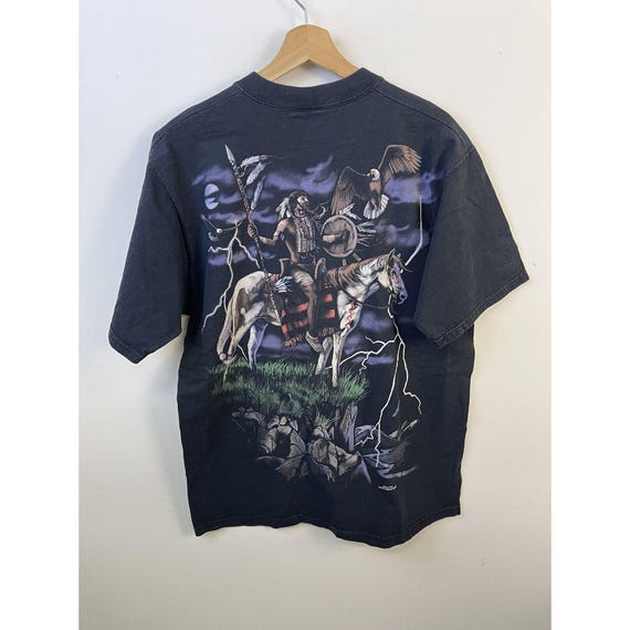 Vintage Tee Shirt 1990s Brian Fox Native American Liquid Blue AOP