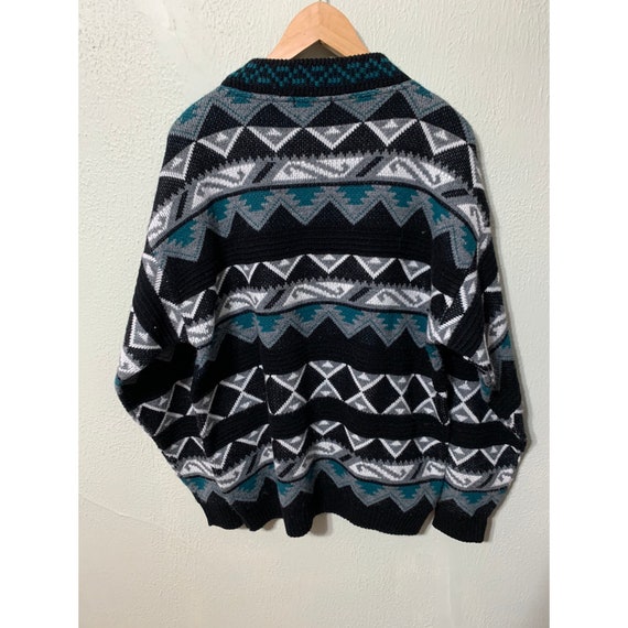 Vintage Turquoise Core Jagged Band Knit Sweater - image 3