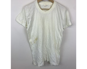 Vintage jaren 1970 Jockey Distressed Single Stitch Blank White Tee Size Mvintage tshirt