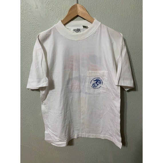 Vintage 1990s Marine Security Mural Pocket T-Shirt - image 1