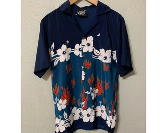 Vintage Floral Hawaiian Flames Shirtvintage tshirt