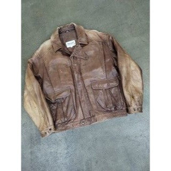 Vintage 90s Leather Jacket Racquet Bomber Jacket Size 46L