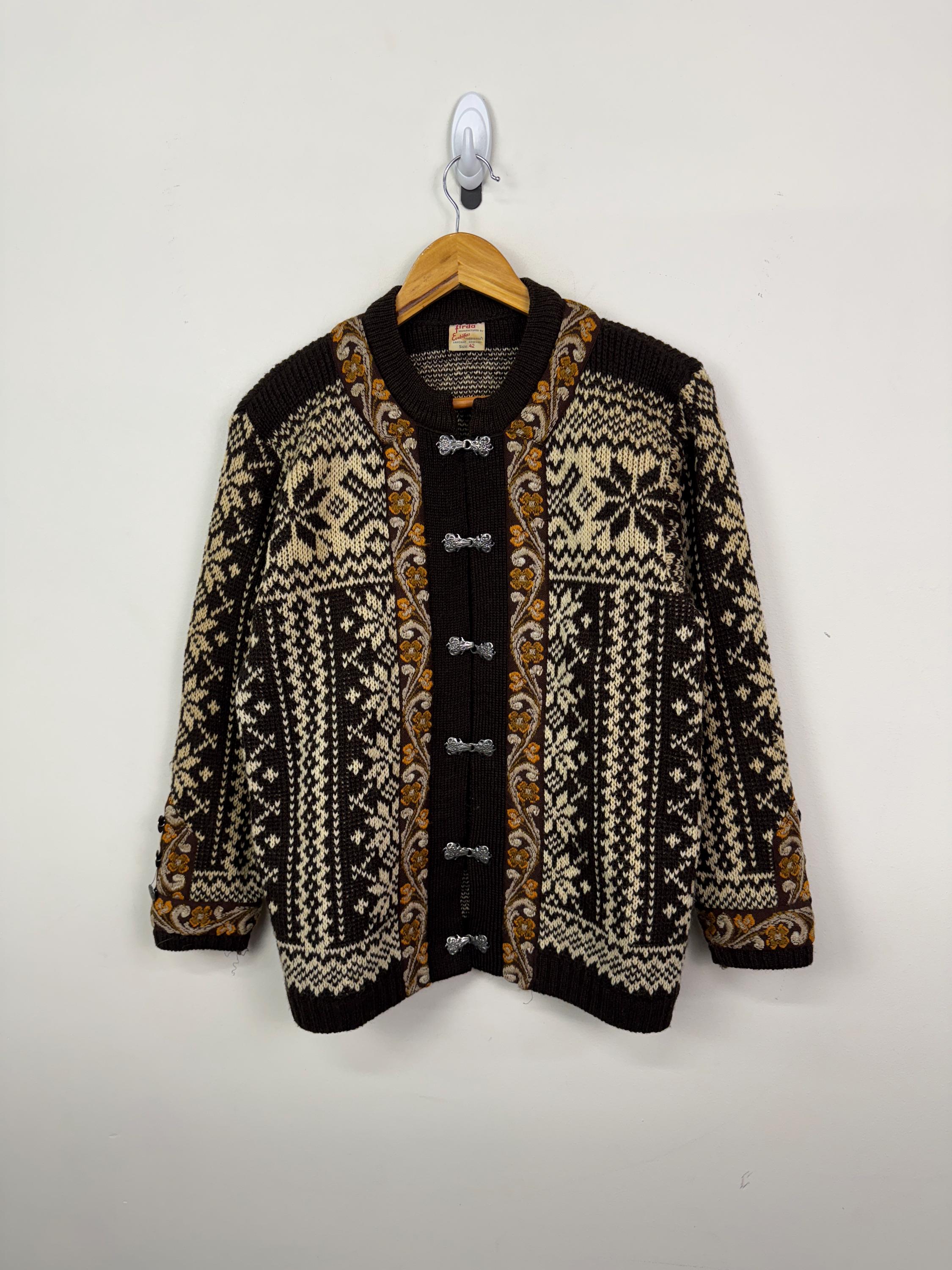 Vintage 80s Firda Clasp Button up Wool Snowflake Norway Knit