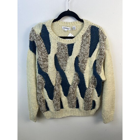 Vintage Knit Sweater 1990s Thick Knit Saturdays Thick Multicolor Cableknt Sweater Size M Vintage Cozy Thick Warm Knit Sweater Gift