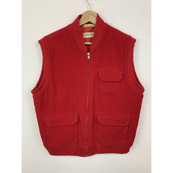 Vintage 90s Red Corduroy Padded Zip Vest Size Large Vintage