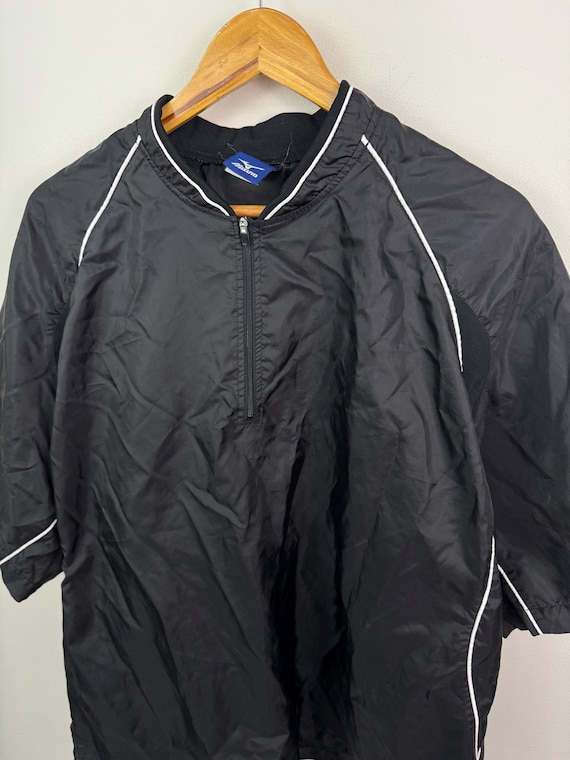 Vintage Mizuno Black Half Zip Short Sleeve Windbreaker Jacket Size