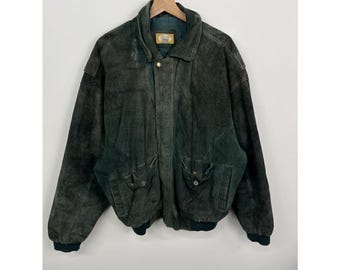 Vintage Leather Jacket Sierra Suede Emerald Green Leather Jacket