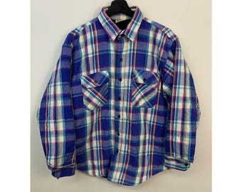 Vintage 90s Five Brother Plaid Flannel Shirt, Thick Woven Cotton