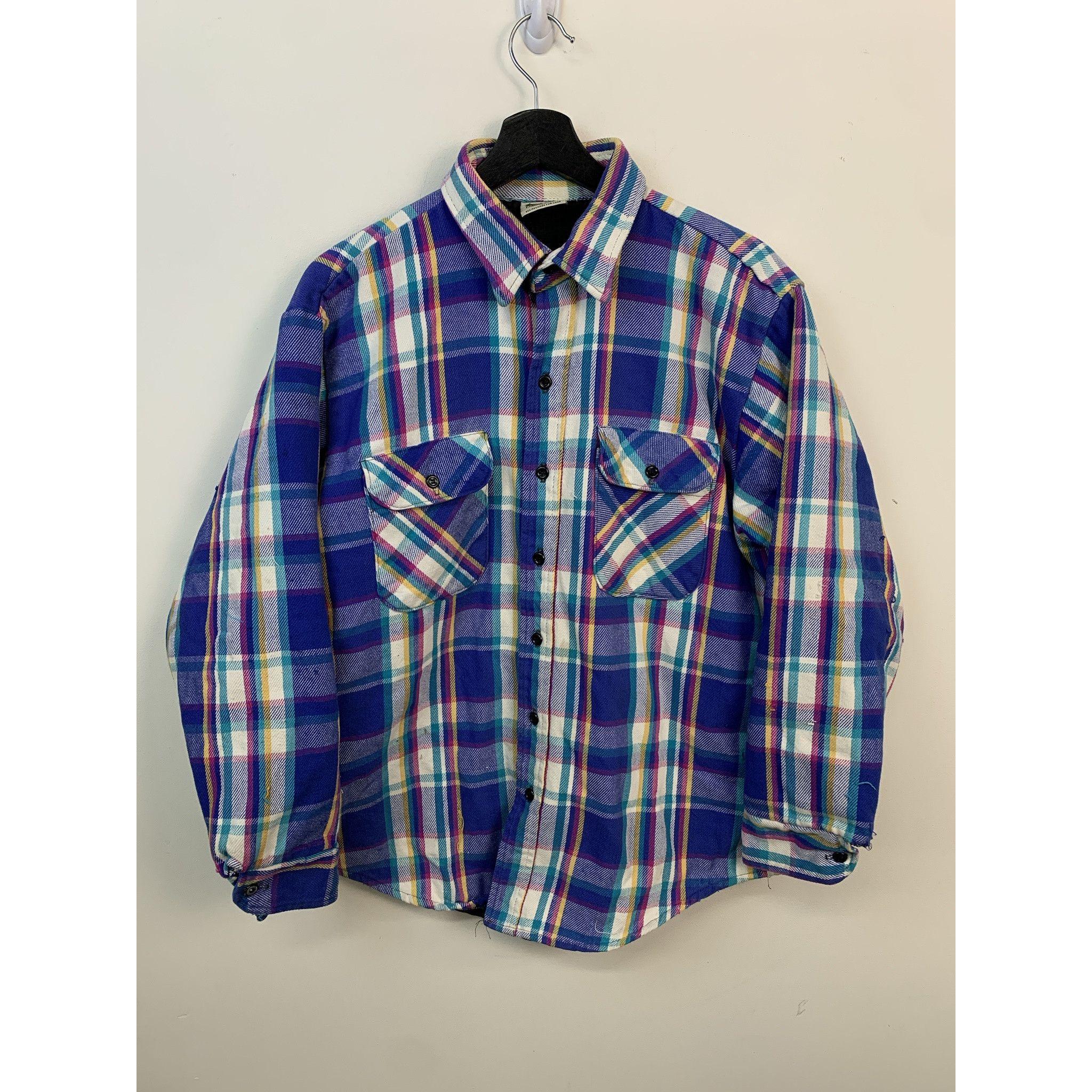 トップス 1990s FIVE BROTHER FLANNEL CHECK SHIRT Vintage Flannel 1990s Five Brother CMY Check Thick Quilted Flannel