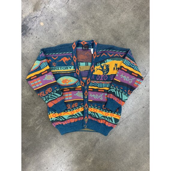 Coogi Style Emaroo Australia Ocean Reef and Fish Wave Cardigan 