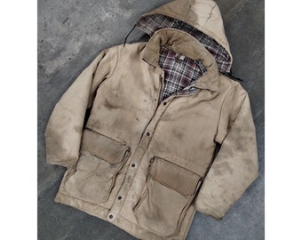 Veste de travail doublée de flanelle hollandaise des années 80, veste de travail pour homme, manteau effet vieilli, véritable style Carhartt vintage