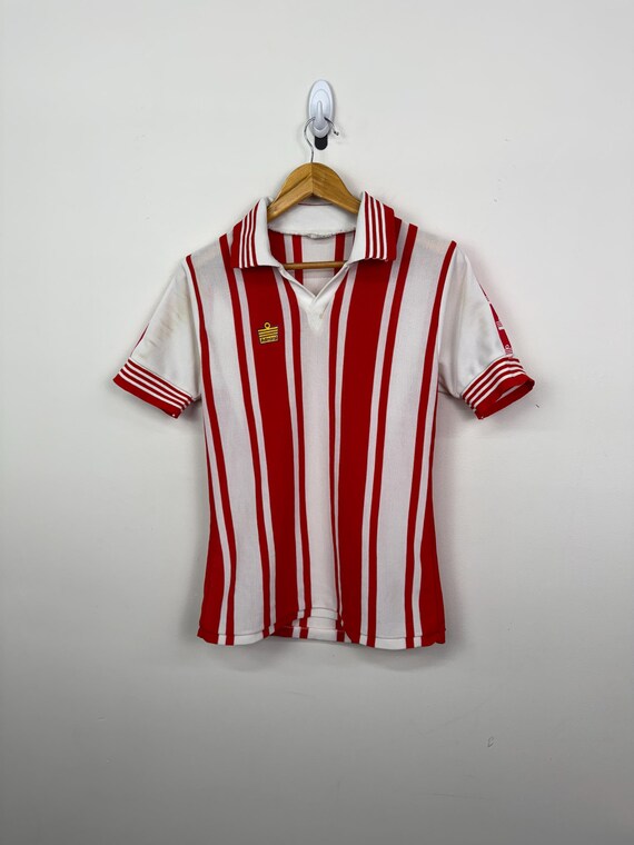 Vintage Admiral White Red Vertical Stripe Polyester Short Sleeve
