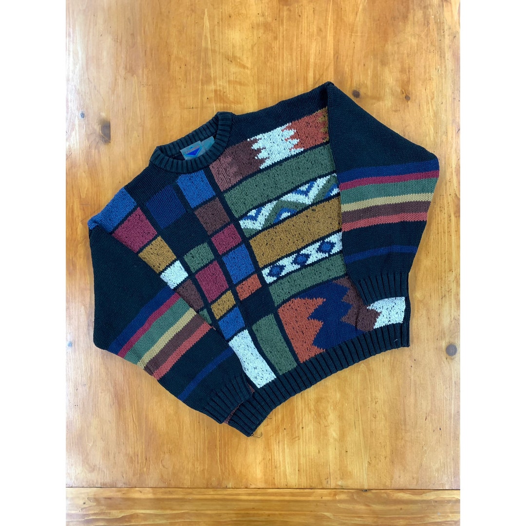 Vintage Color Grid Art Knit Sweater Etsy
