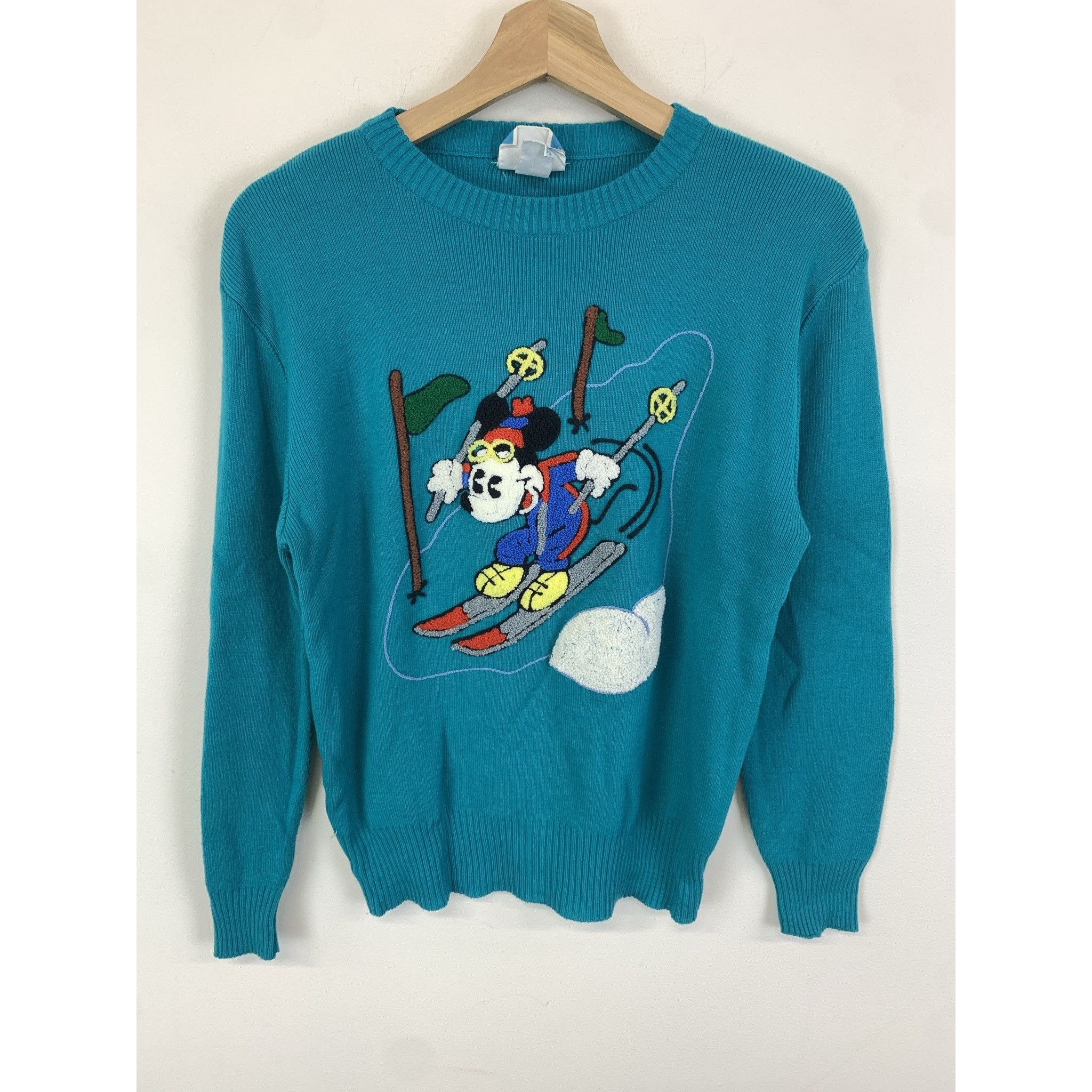 Vintage 1990s Disney Mickey Mouse Skiing Knit Sweater 3D Knit