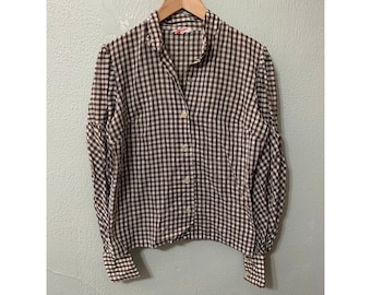 Vintage 1970s Brown Check Blouse