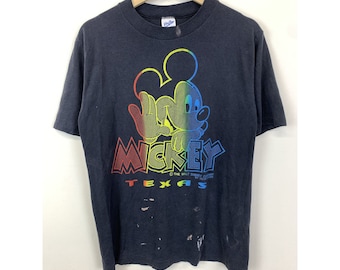 Vintage Mickey Mouse SingleStitch Tee Shirt 1980s Texas Disney Mickey Tee Size L vintage gift for her gift true vintage tee shirt