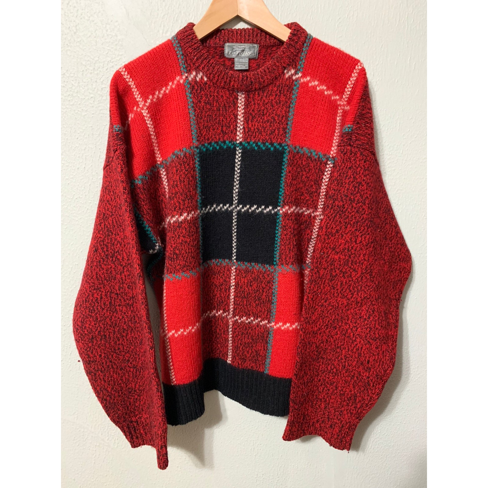 Vintage Red Box Check Knit Sweater - Etsy Vintage Red Box Check Knit Sweater - Etsy